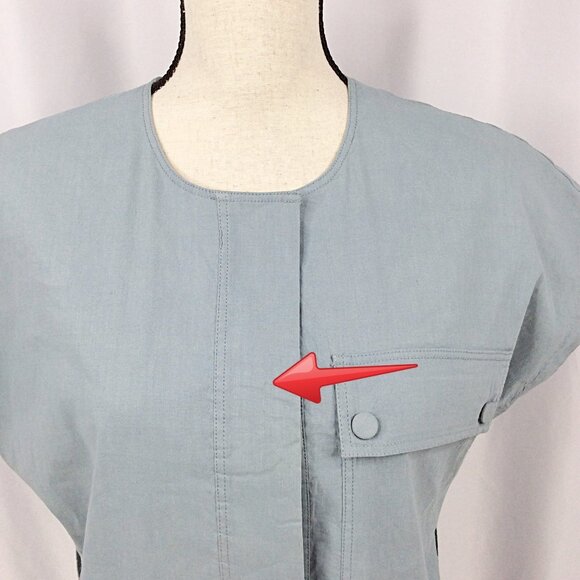Theory Short Sleeve Utility Dress Womens Size 8 Eggshell Blue MISSING BELT STAIN - Picture 7 of 14